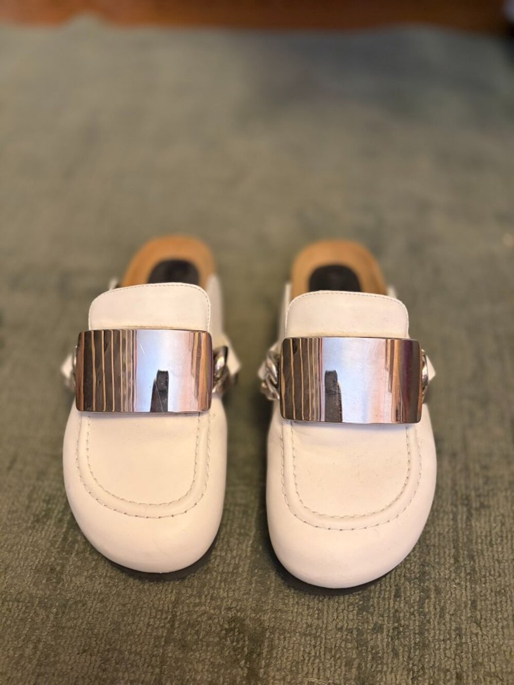 JW Anderson White Leather Logo Mule Loafers Size 38